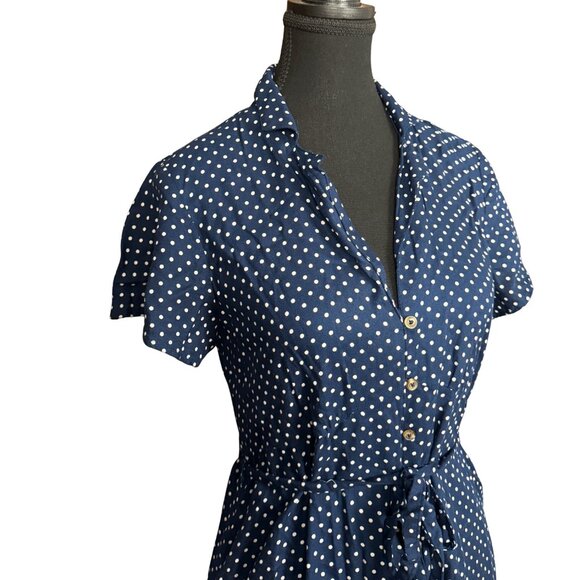 American Eagle Navy Polka Dot Button Front Romper Medium Viscose Short Sleeve - Picture 5 of 10